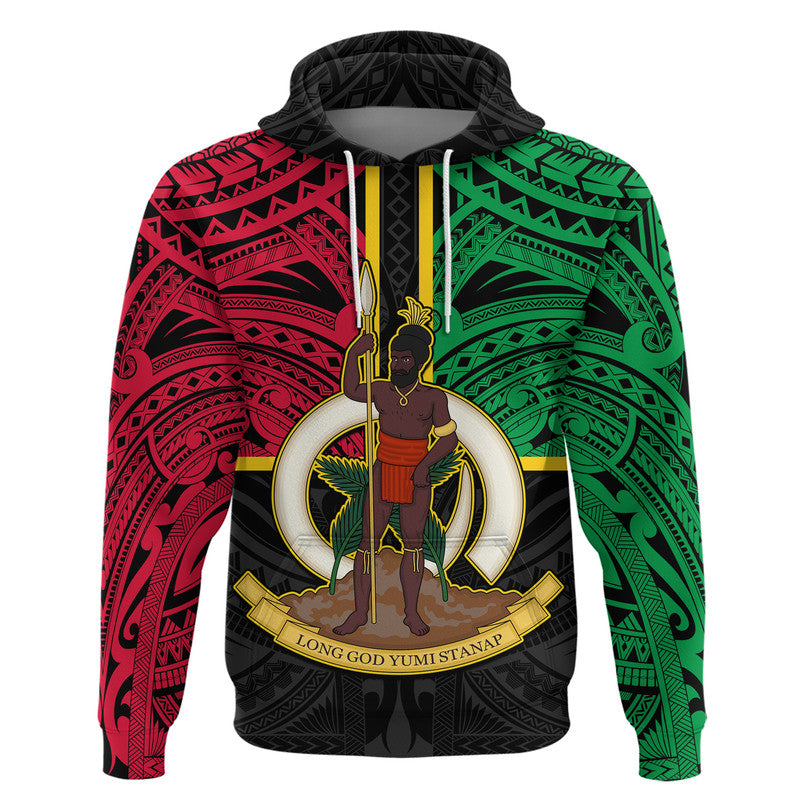 Vanuatu Hoodie Tribal Vanuatu Coat of Arms Flag Style No2 LT9 Pullover Hoodie Black - Polynesian Pride