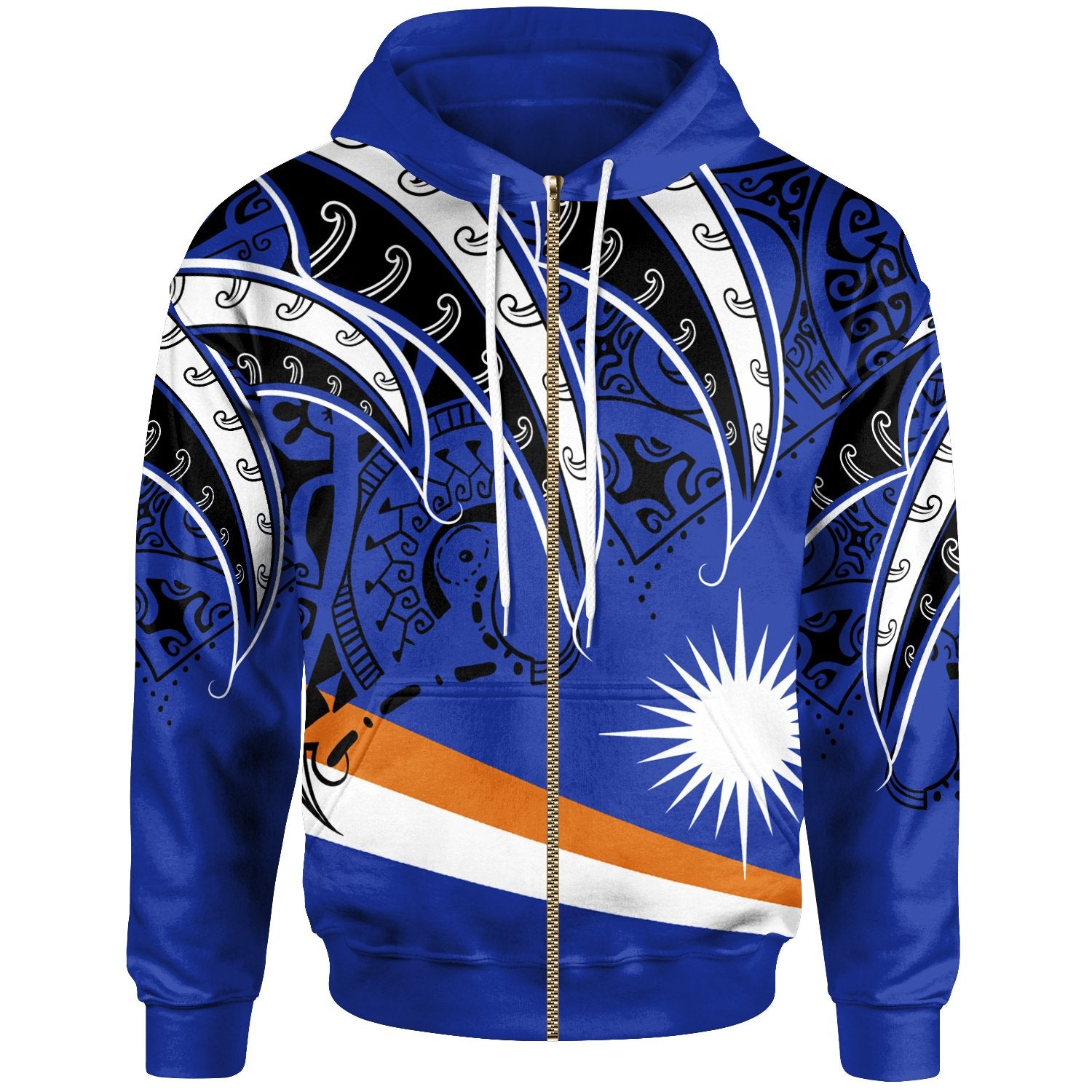 Marshall Islands Zip Hoodie Tropical Leaf Flag Color Unisex Blue - Polynesian Pride