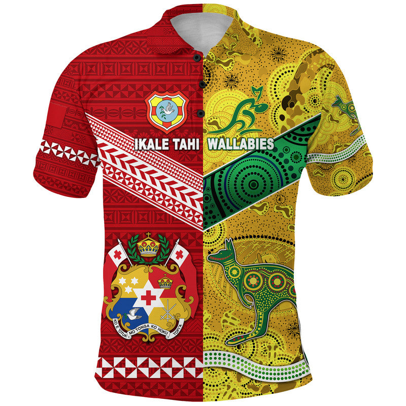 Custom Tonga Ikale Tahi Ngatu and Australia Wallabies Aboriginal Polo Shirt Rugby Together LT8 Kid - Polynesian Pride