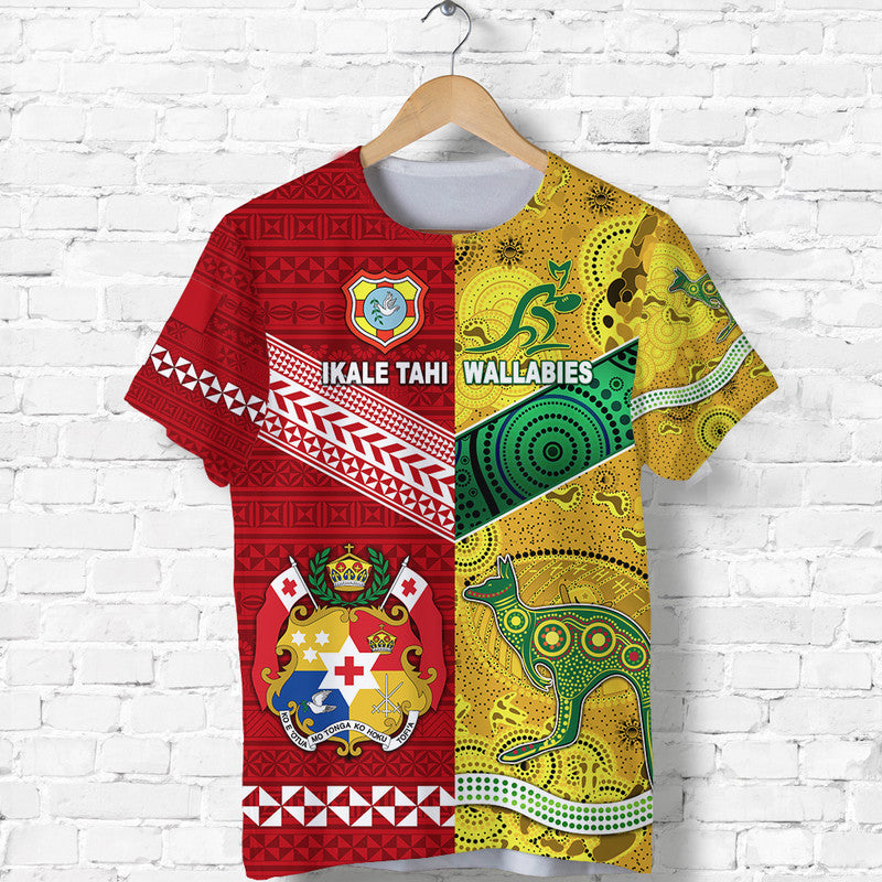 Tonga Ikale Tahi Ngatu and Australia Wallabies Aboriginal T Shirt Rugby Together LT8 Kid - Polynesian Pride