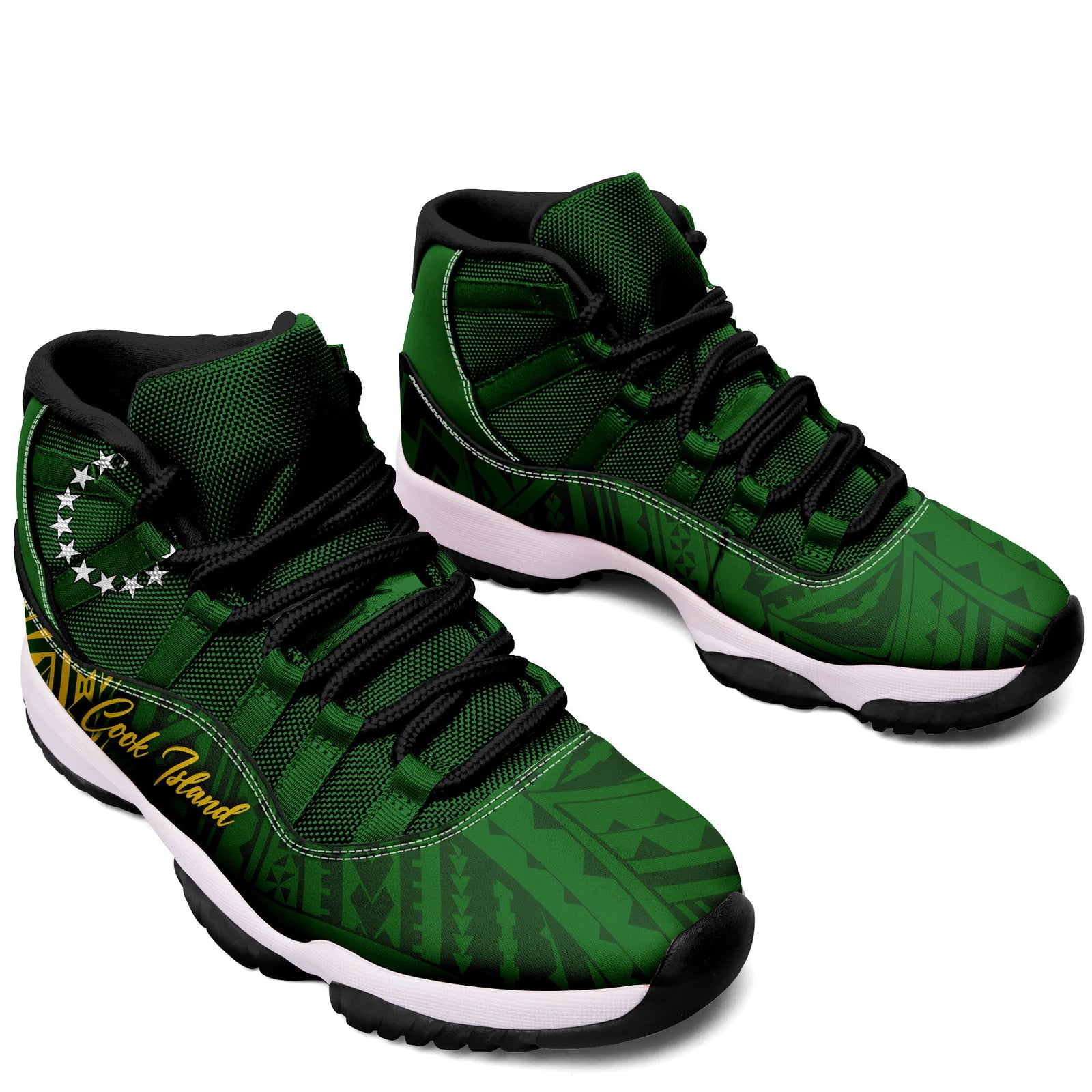 Cook Islands J11 Sneakers Polynesian Pattern - Green LT7 White - Polynesian Pride