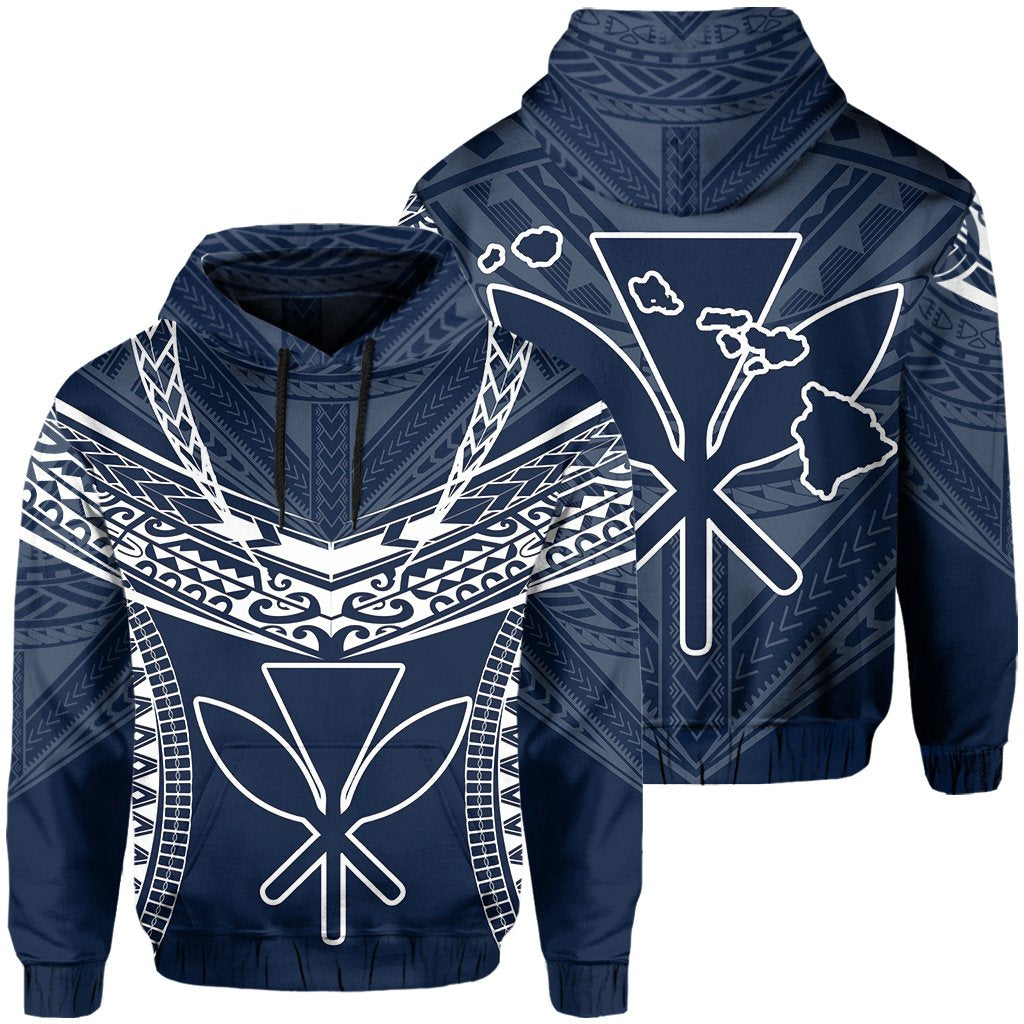 Hawaiian Kanaka Map Football Jersey Hoodie Blue and White Roger Style Blue - Polynesian Pride