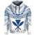 Hawaiian Kanaka Map Football Jersey Hoodie White and Blue Roger Style - Polynesian Pride