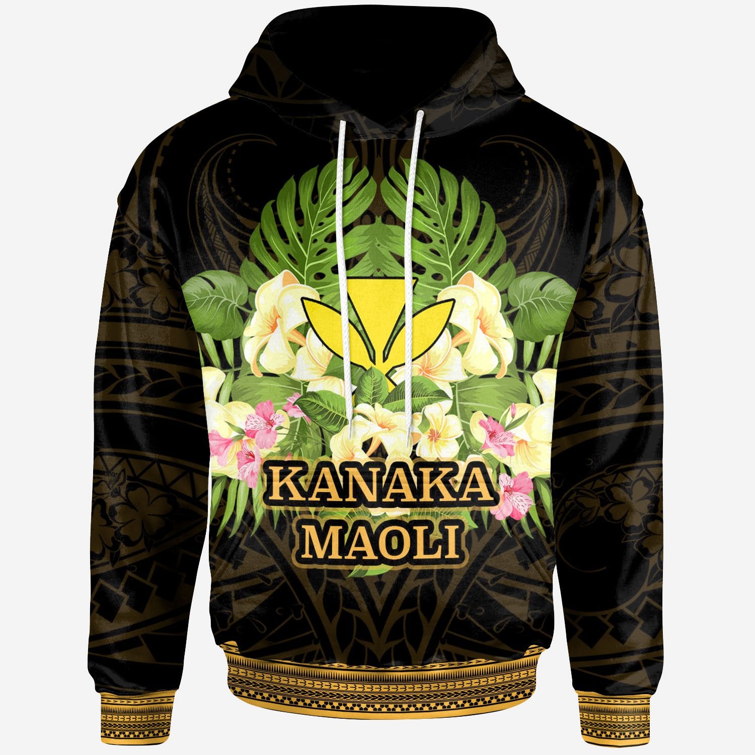 Hawaii Kanaka Maoli Hoodie Polynesian Gold Patterns Collection Unisex Black - Polynesian Pride