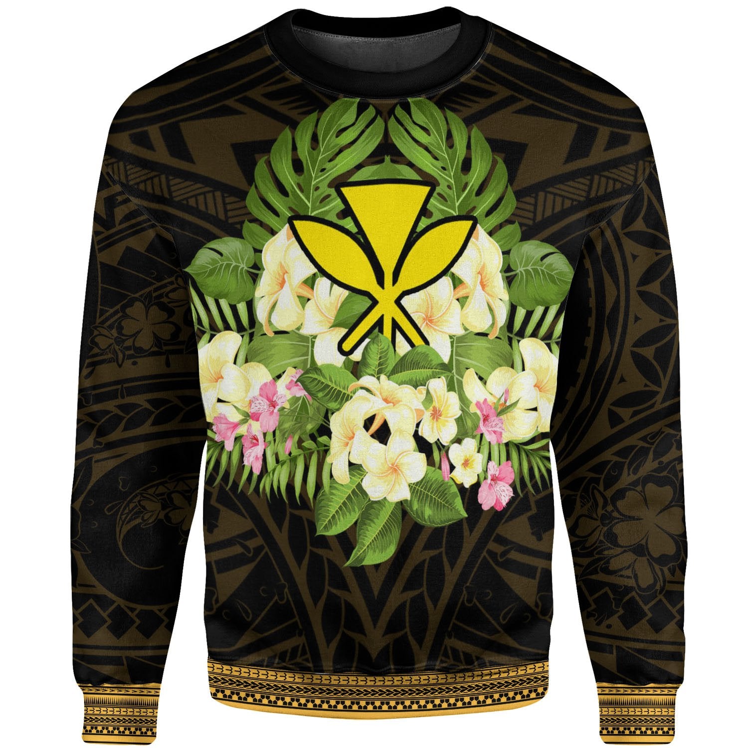 Hawaii Kanaka Maoli Sweatshirt - Polynesian Gold Patterns Collection Unisex Black - Polynesian Pride