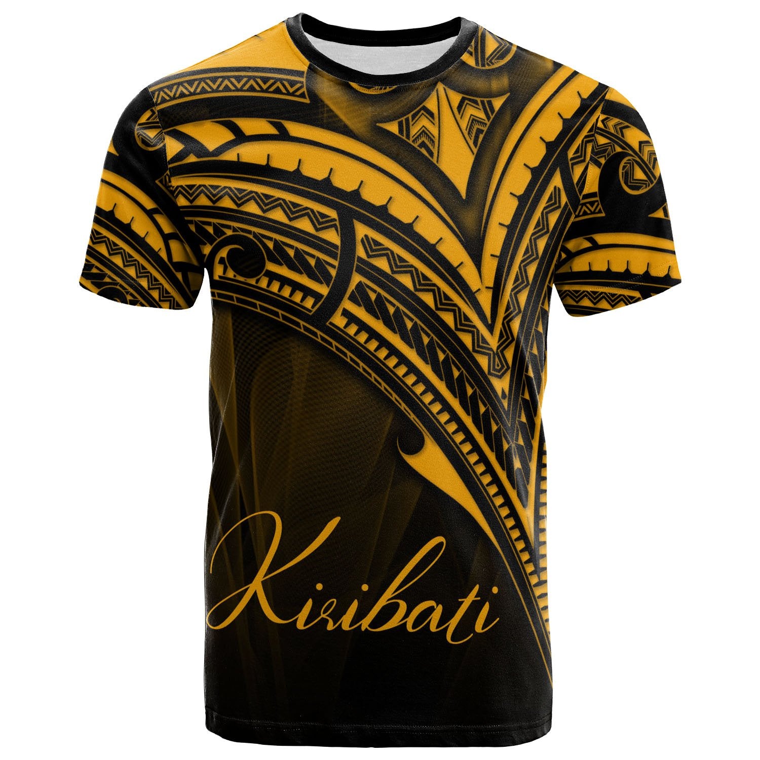 Kiribati T Shirt Gold Color Cross Style Unisex Black - Polynesian Pride