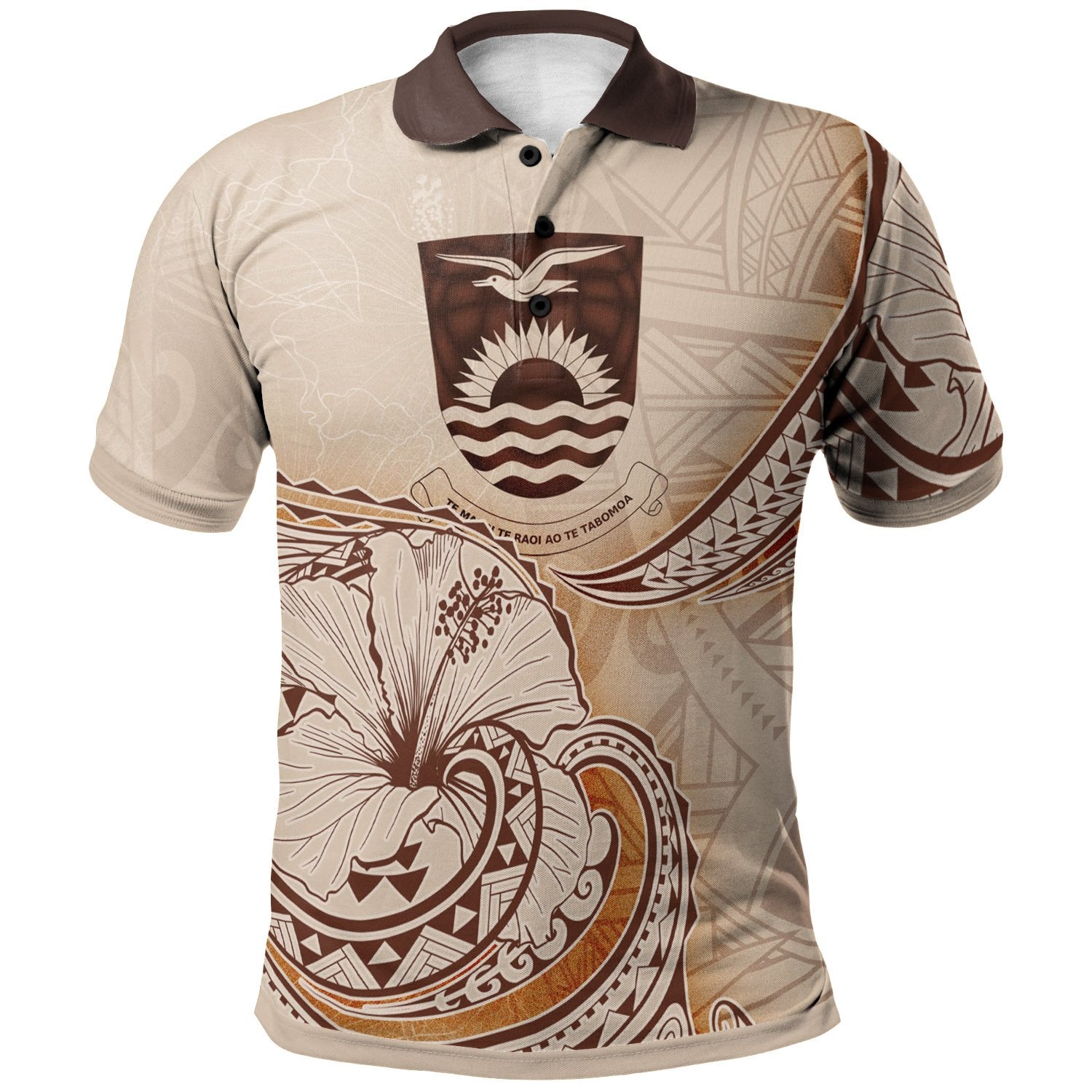 Kiribati Polo Shirt Hibiscus Flowers Vintage Style Nude - Polynesian Pride