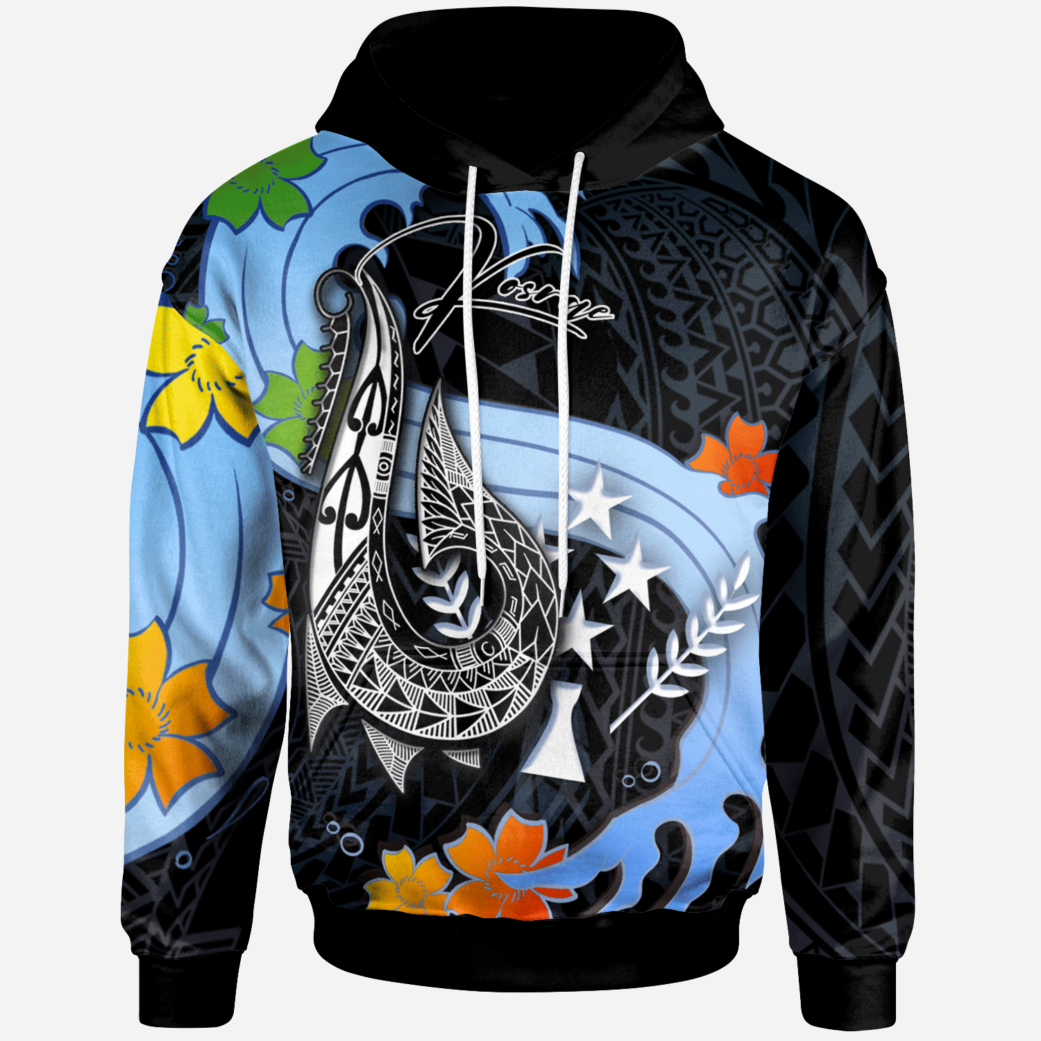 Kosrae State Hoodie Fish Hooks and Wave Unisex Black - Polynesian Pride