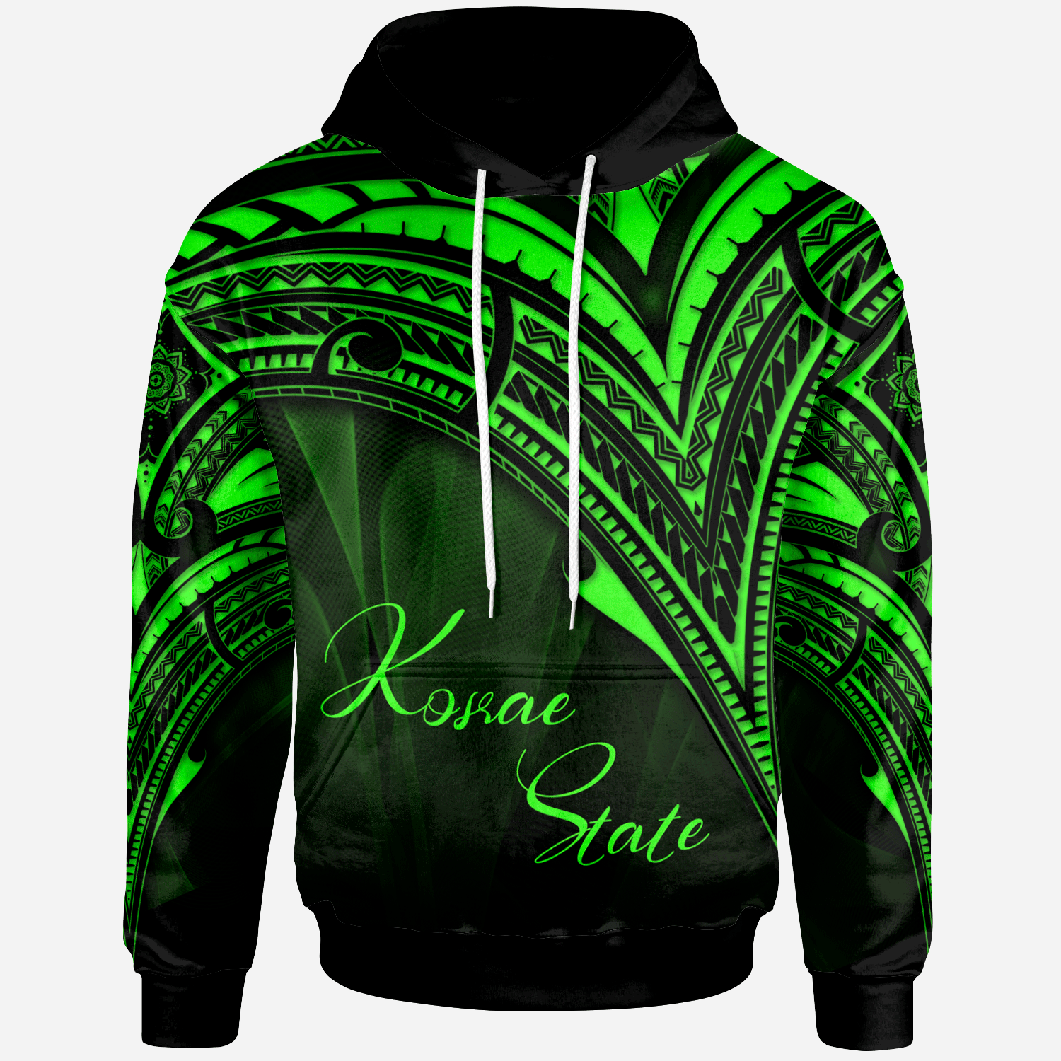 Kosrae State Hoodie Green Color Cross Style Unisex Black - Polynesian Pride