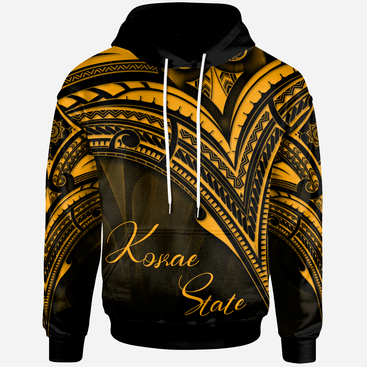 Kosrae State Hoodie Gold Color Cross Style Unisex Black - Polynesian Pride