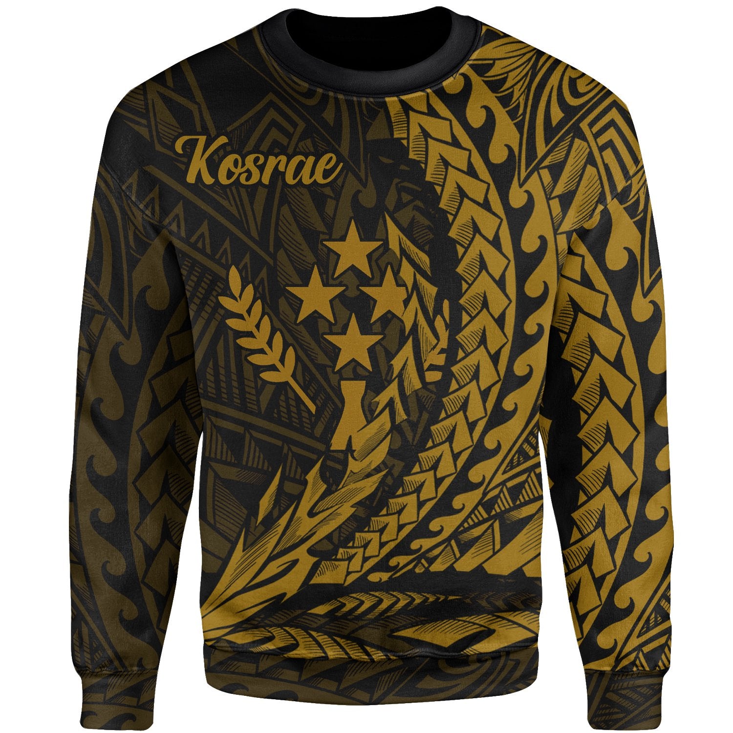 Kosrae Sweatshirt - Wings Style Gold Color Unisex Gold - Polynesian Pride