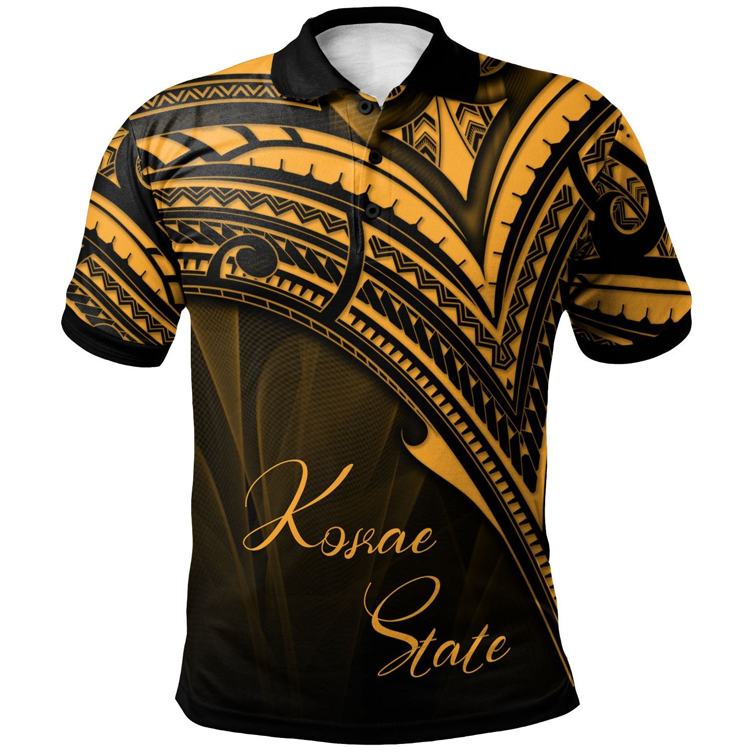 Kosrae State Polo Shirt Gold Color Cross Style Unisex Black - Polynesian Pride