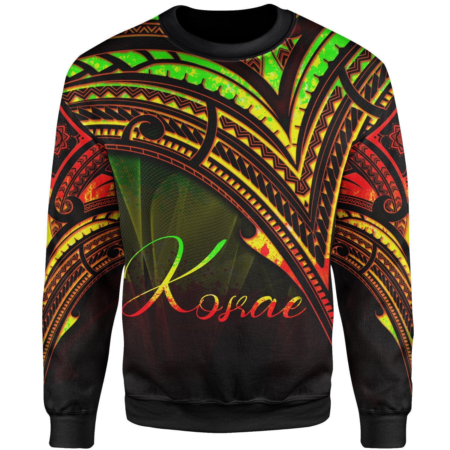 Kosrae State Sweatshirt - Cross Style Reggae Color Unisex Black - Polynesian Pride