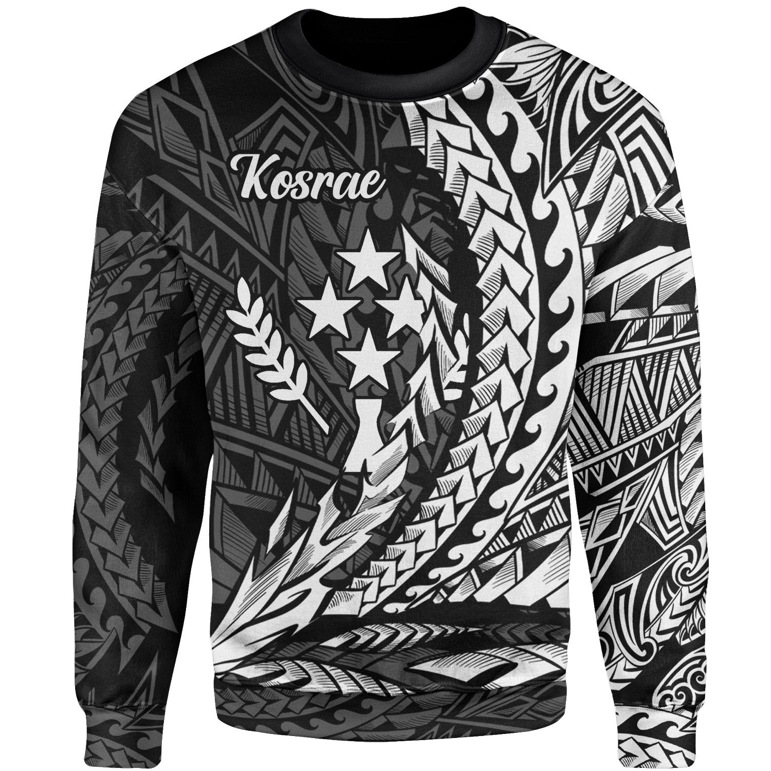 Kosrae Sweatshirt - Wings Style White Color Unisex Black - Polynesian Pride