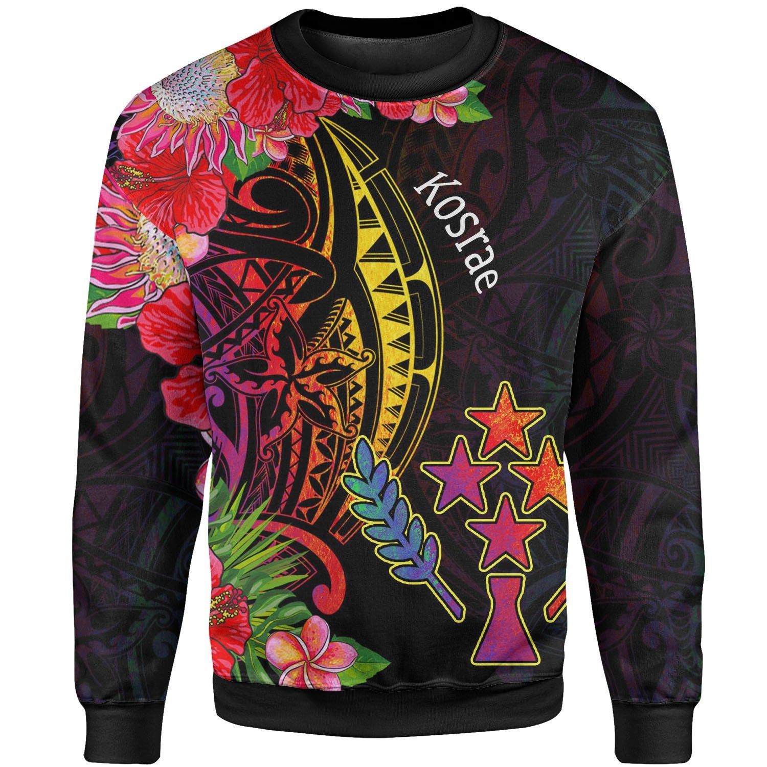 Kosrae State Sweatshirt - Tropical Hippie Style Unisex Black - Polynesian Pride