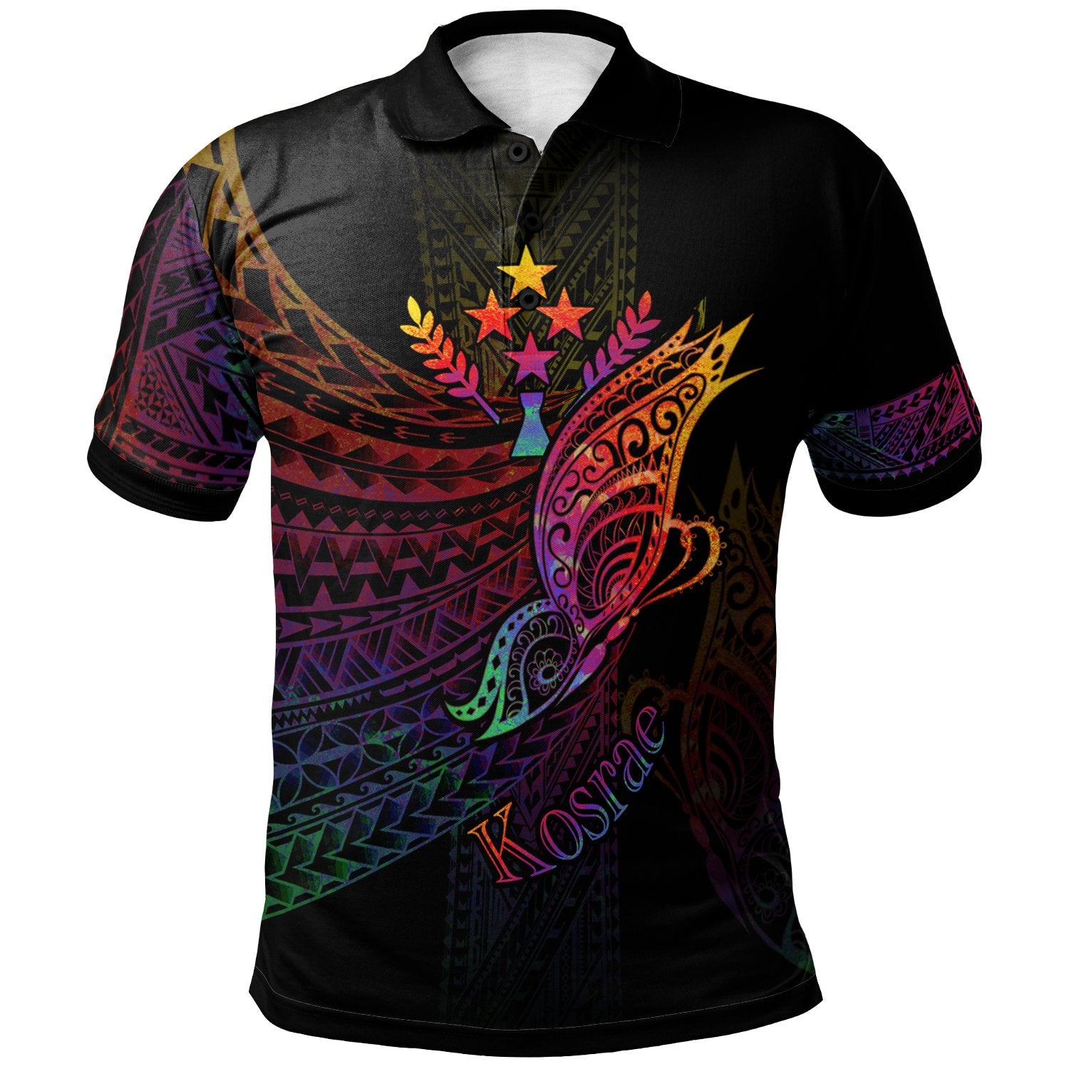 Kosrae State Polo Shirt Butterfly Polynesian Style Unisex Black - Polynesian Pride