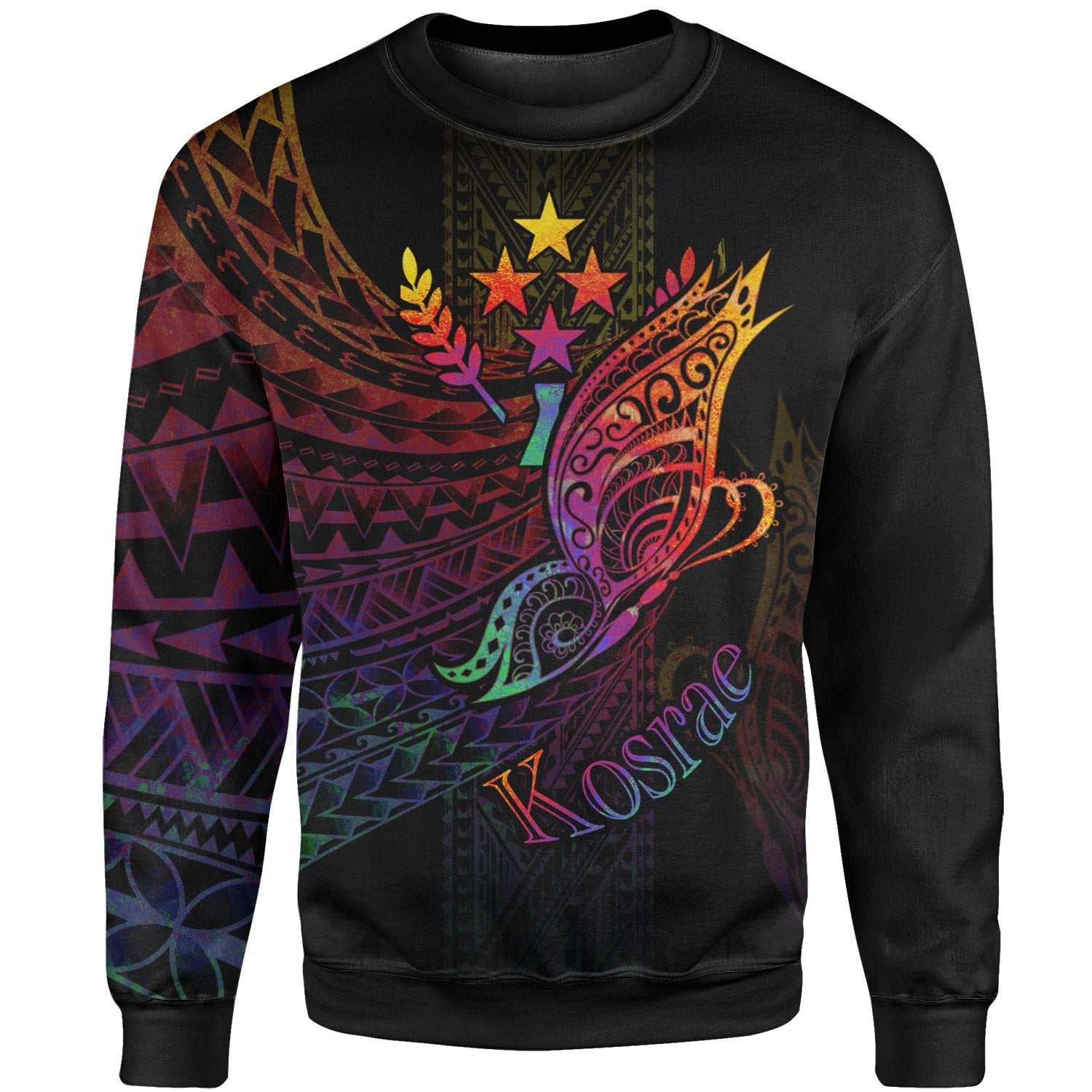 Kosrae State Sweatshirt - Butterfly Polynesian Style Unisex Black - Polynesian Pride