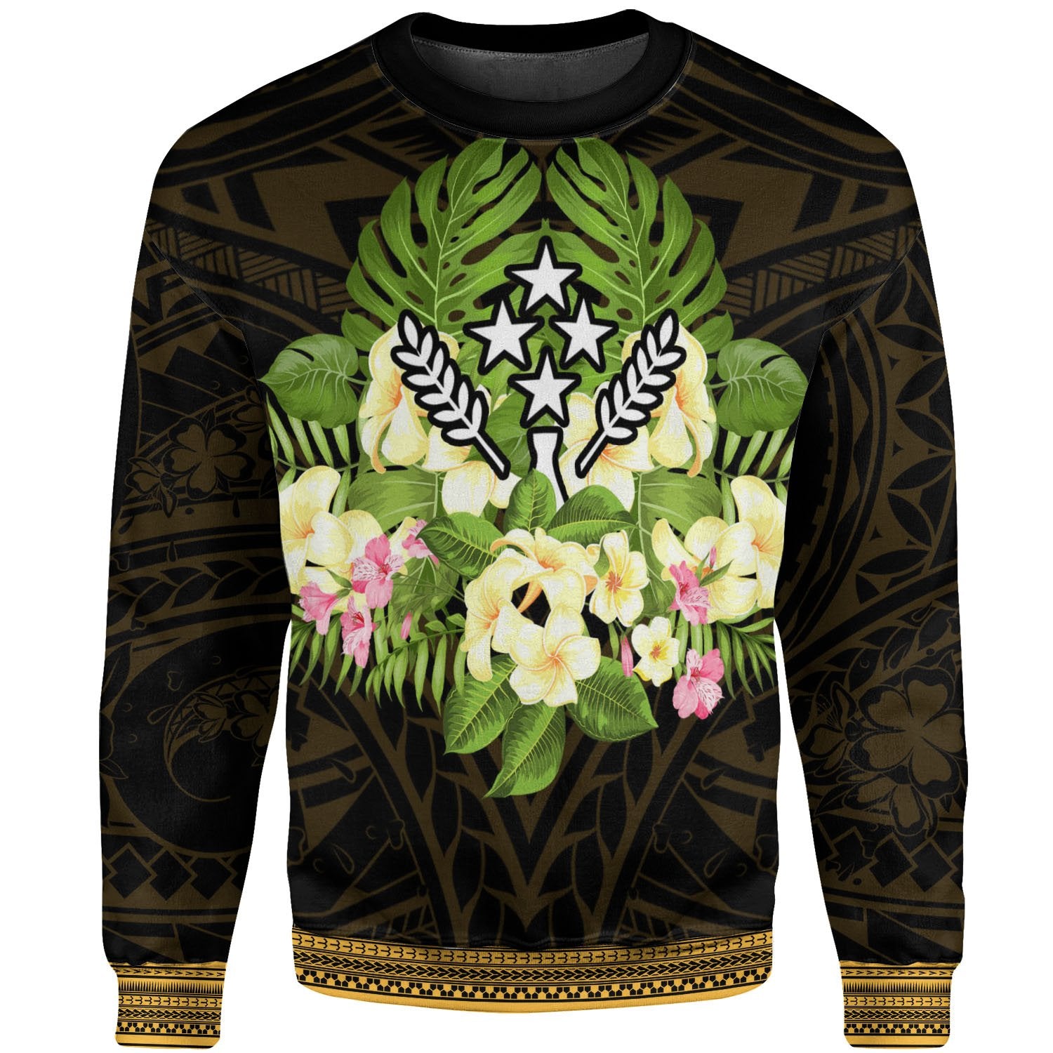 Kosrae State Sweatshirt - Polynesian Gold Patterns Collection Unisex Black - Polynesian Pride