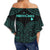 Hawaiian Kanaka Map Polynesian Kahoolawe Women's Off Shoulder Wrap Waist Top - Turquoise - Brad Style - AH - Polynesian Pride