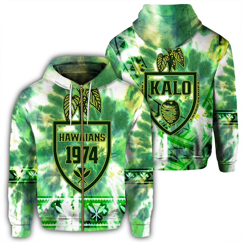 Hawaii Kalo Tie Dye Hoodie Zip Refresh AH Unisex Green - Polynesian Pride