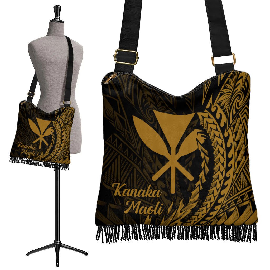 Hawaii Kanaka Maoli Boho Handbag - Wings Style One Size Boho Handbag Black - Polynesian Pride