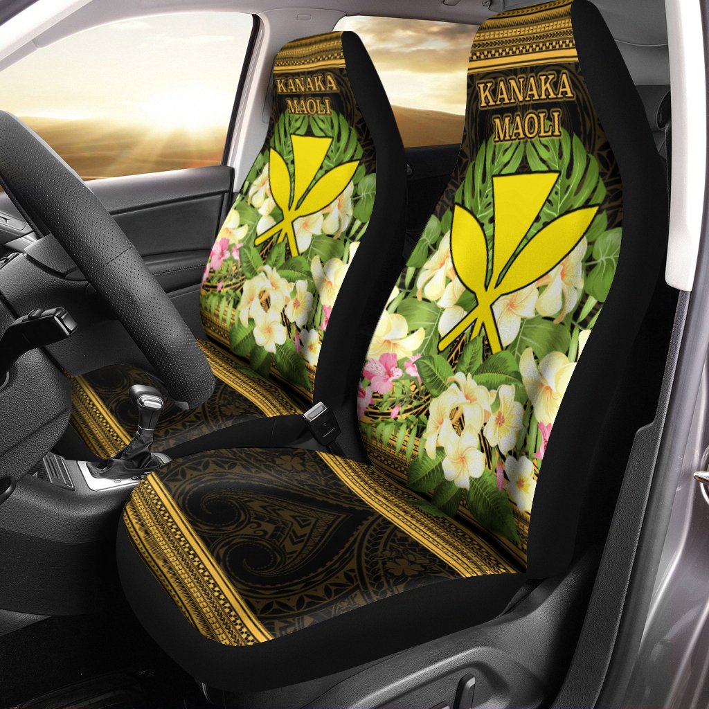 Hawaii Kanaka Maoli Car Seat Cover - Polynesian Gold Patterns Collection Universal Fit Black - Polynesian Pride