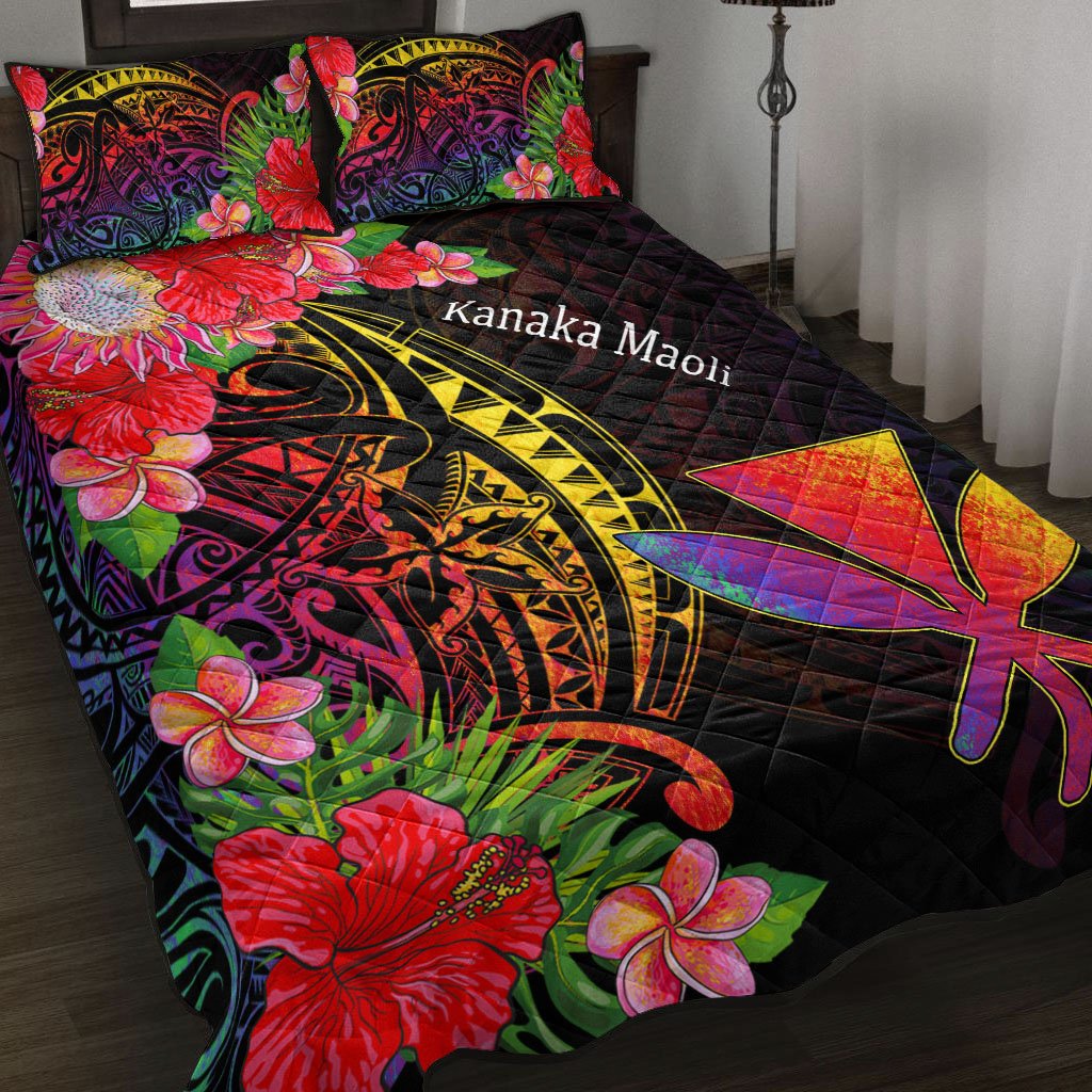 Hawaii Kanaka Maoli Quilt Bed Set - Tropical Hippie Style Black - Polynesian Pride