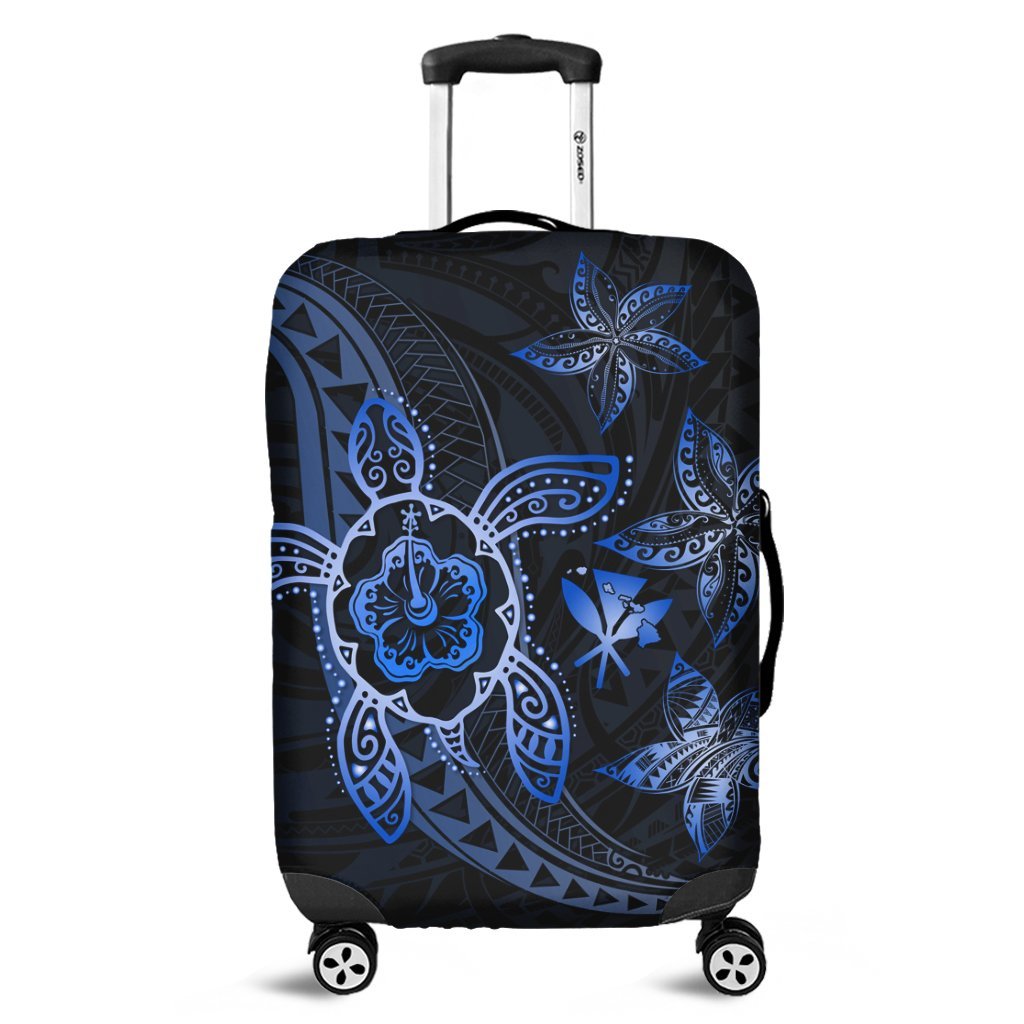 Kanaka Map Hibiscus Plumeria Turtle Art Blue Polynesian Luggage Covers - AH Black - Polynesian Pride