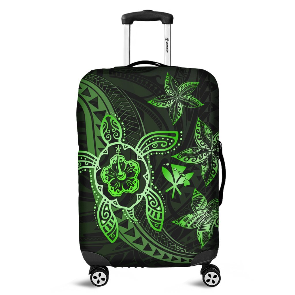 Kanaka Map Hibiscus Plumeria Turtle Art Green Polynesian Luggage Covers - AH Black - Polynesian Pride