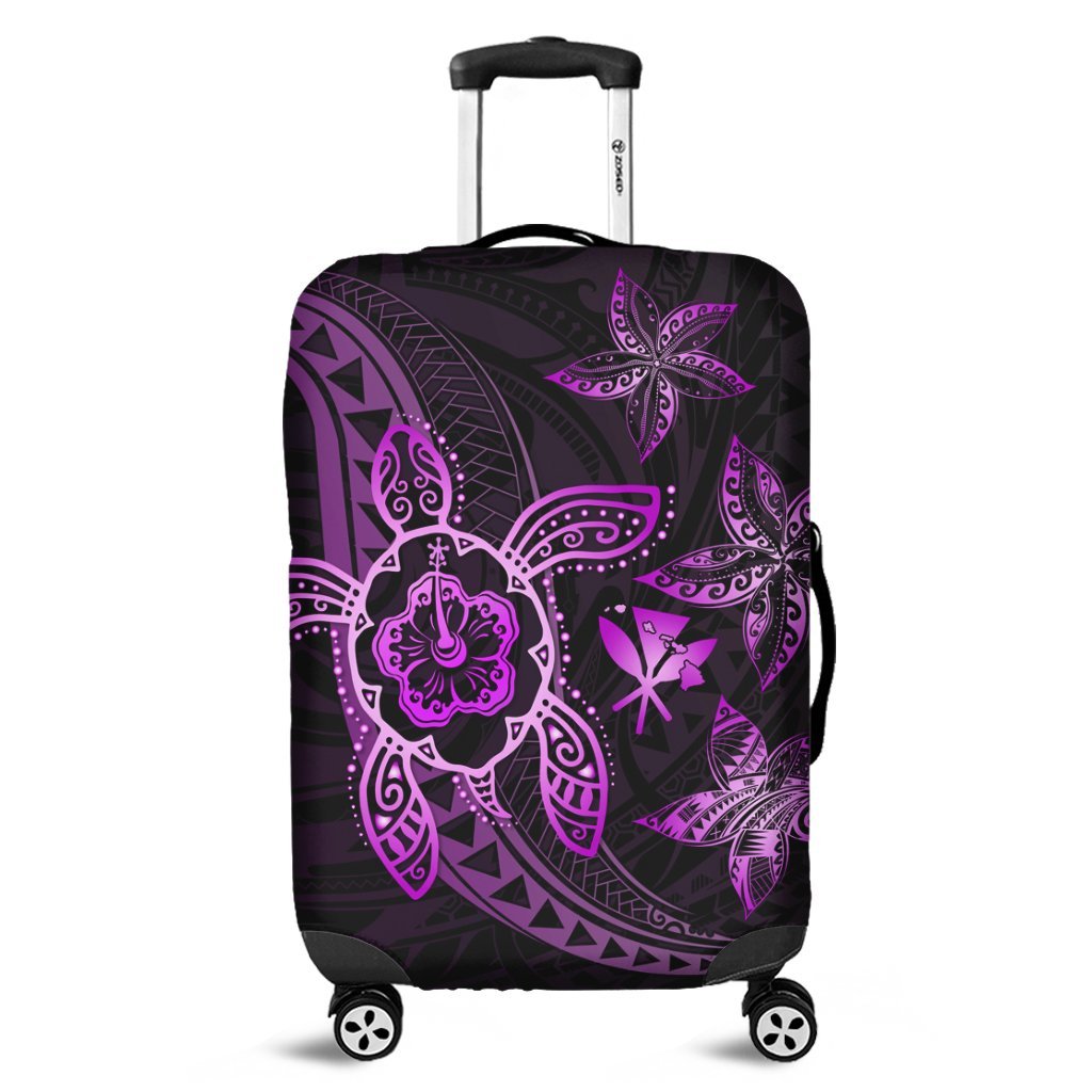 Kanaka Map Hibiscus Plumeria Turtle Art Pink Polynesian Luggage Covers - AH Black - Polynesian Pride