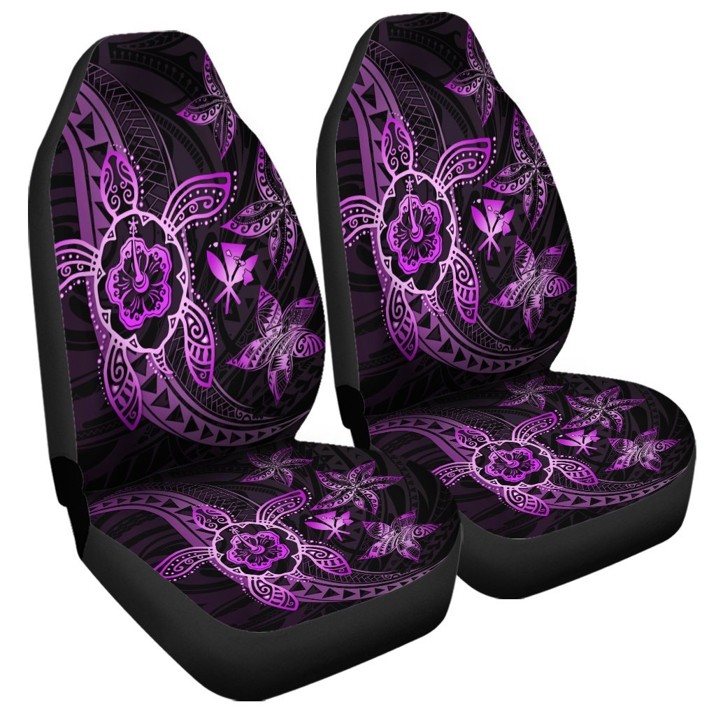 Kanaka Map Hibiscus Plumeria Turtle Art Pink Polynesian Car Seat Covers - AH Universal Fit Black - Polynesian Pride