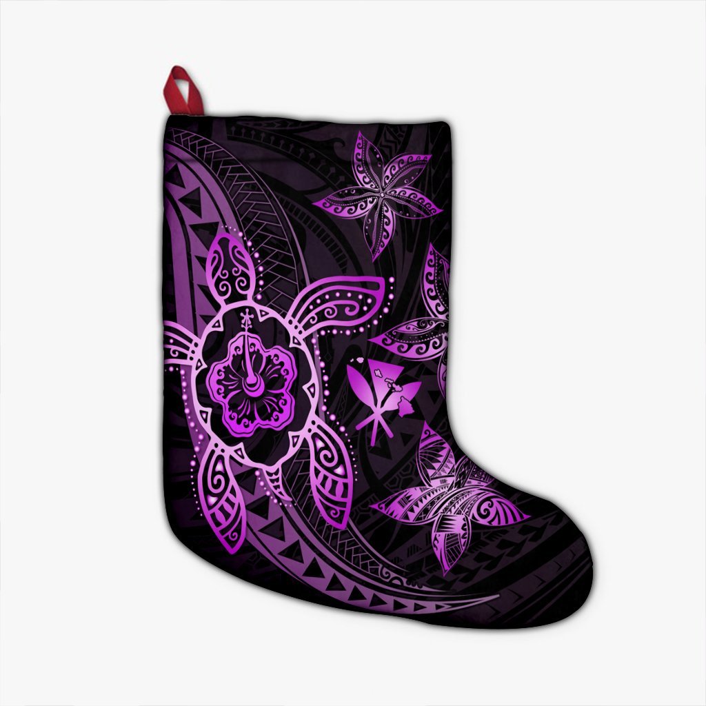 Kanaka Map Hibiscus Plumeria Turtle Art Pink Polynesian Christmas Stocking - AH Christmas Stocking 26 X 42 cm Black - Polynesian Pride