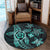 Kanaka Map Hibiscus Plumeria Turtle Art Turquoise Polynesian Round Carpet - AH - Polynesian Pride