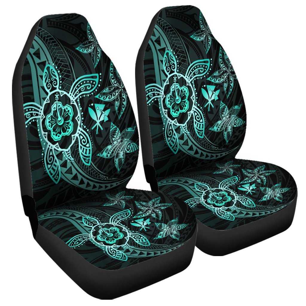 Kanaka Map Hibiscus Plumeria Turtle Art Turquoise Polynesian Car Seat Covers - AH Universal Fit Black - Polynesian Pride