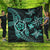 Kanaka Map Hibiscus Plumeria Turtle Art Turquoise Polynesian Premium Quilts - AH Black - Polynesian Pride