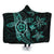 Kanaka Map Hibiscus Plumeria Turtle Art Turquoise Polynesian Hooded Blanket - AH Hooded Blanket White - Polynesian Pride