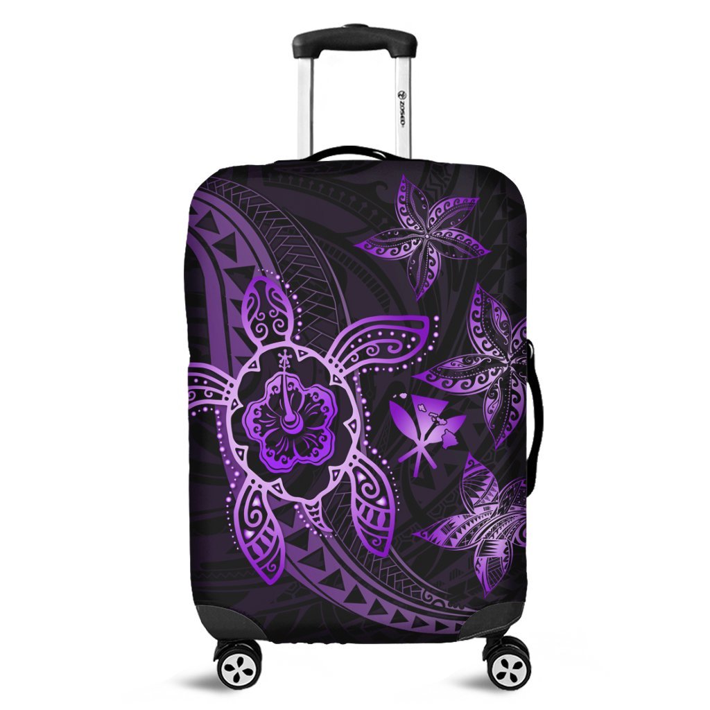 Kanaka Map Hibiscus Plumeria Turtle Art Violet Polynesian Luggage Covers - AH Black - Polynesian Pride