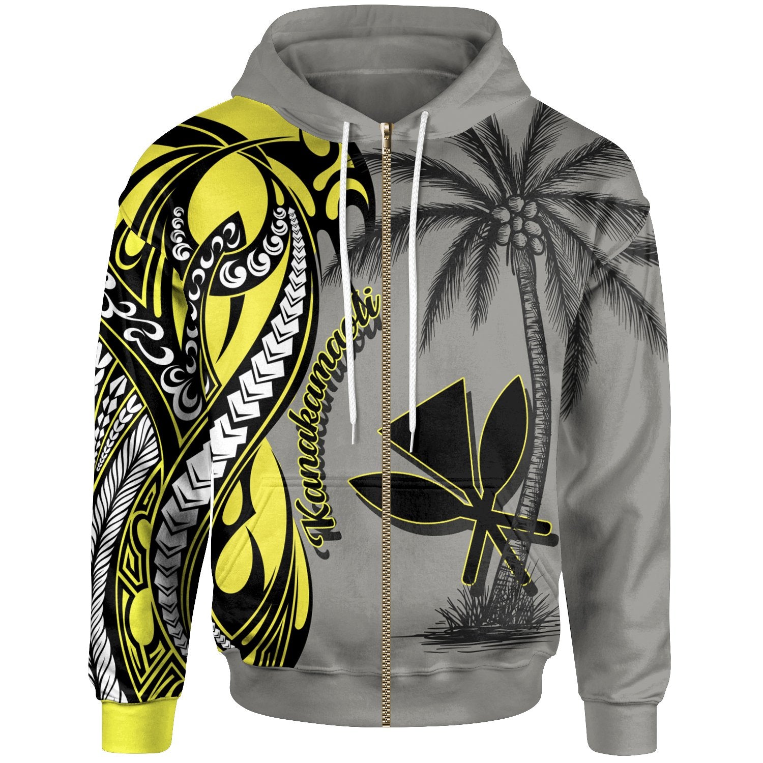 Hawaii Kanaka Maoli Zip up Hoodie Classical Coconut Tree Unisex Gray - Polynesian Pride