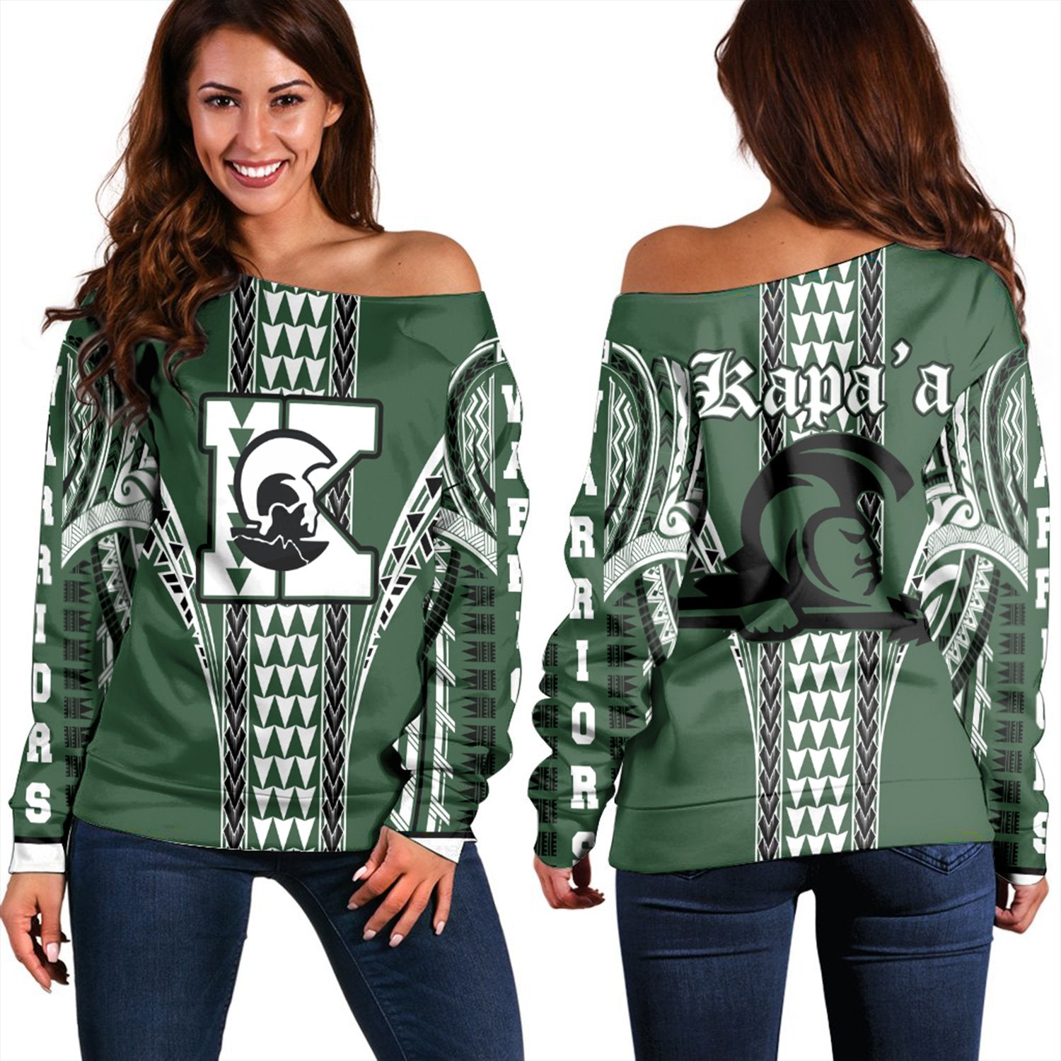 Hawaii - Kapaa High Women's Off Shoulder Sweatshirt AH Green - Polynesian Pride