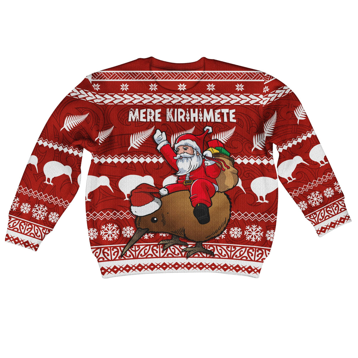 New Zealand Xmas Knitted Sweatshirt Mere Kirihimete - Santa With Kiwi Bird LT7 - Polynesian Pride