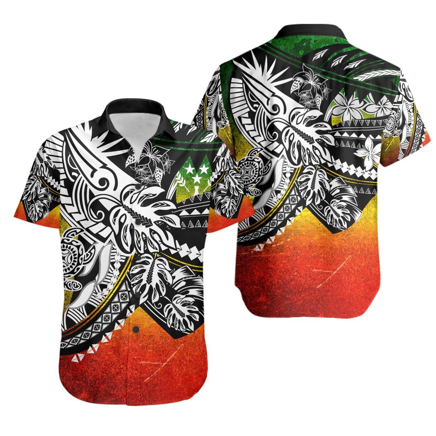 Kosrae Shirt - Tribal Jungle Pattern Reggae Color Unisex Black - Polynesian Pride