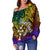 Kosrae Custom Personalised Women's Off Shoulder Sweater - Rainbow Polynesian Pattern - Polynesian Pride