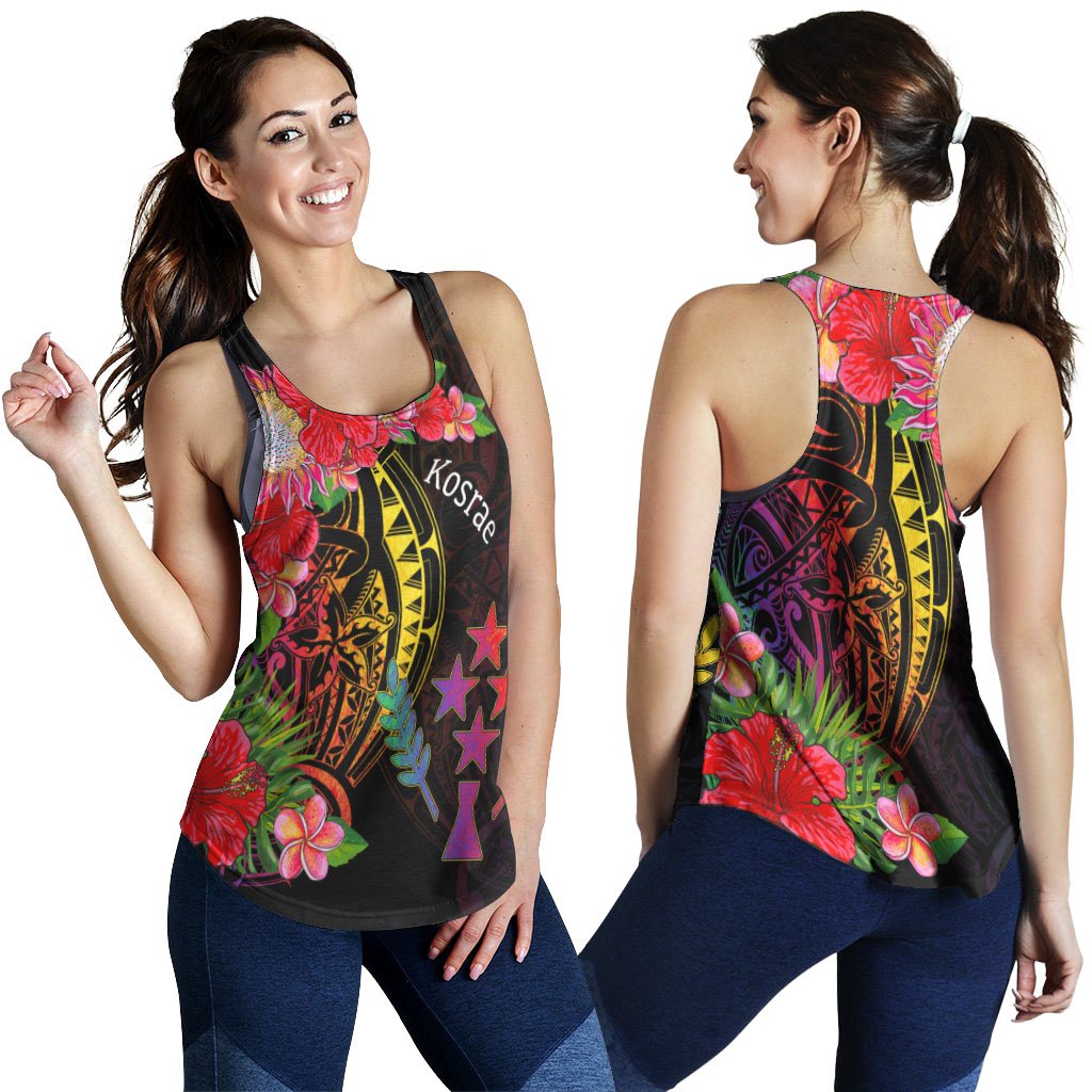 Kosrae State Women's Racerback Tank - Tropical Hippie Style Black - Polynesian Pride