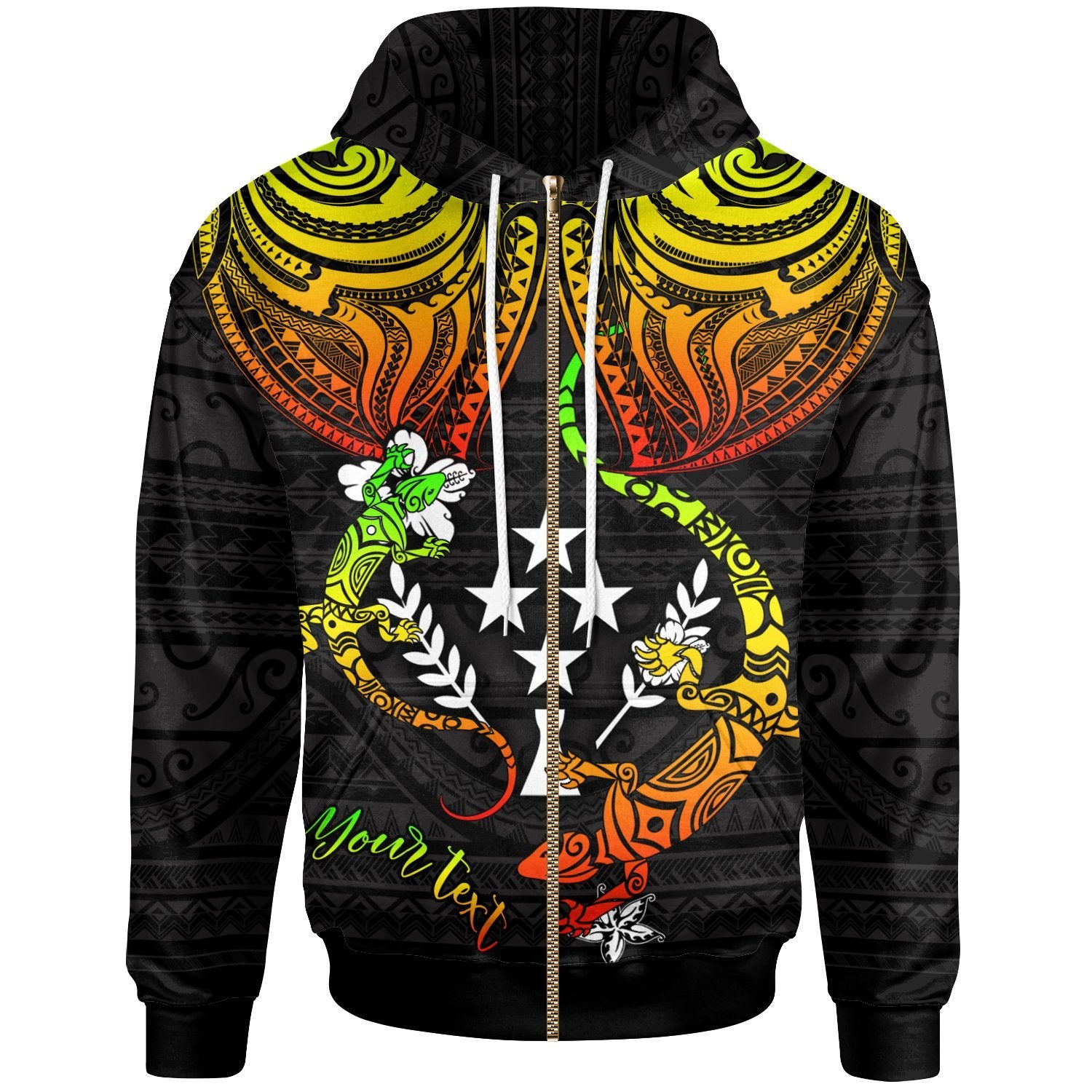 Kosrae Custom Zip up Hoodie Lizard Good Chest Unisex Reggae - Polynesian Pride