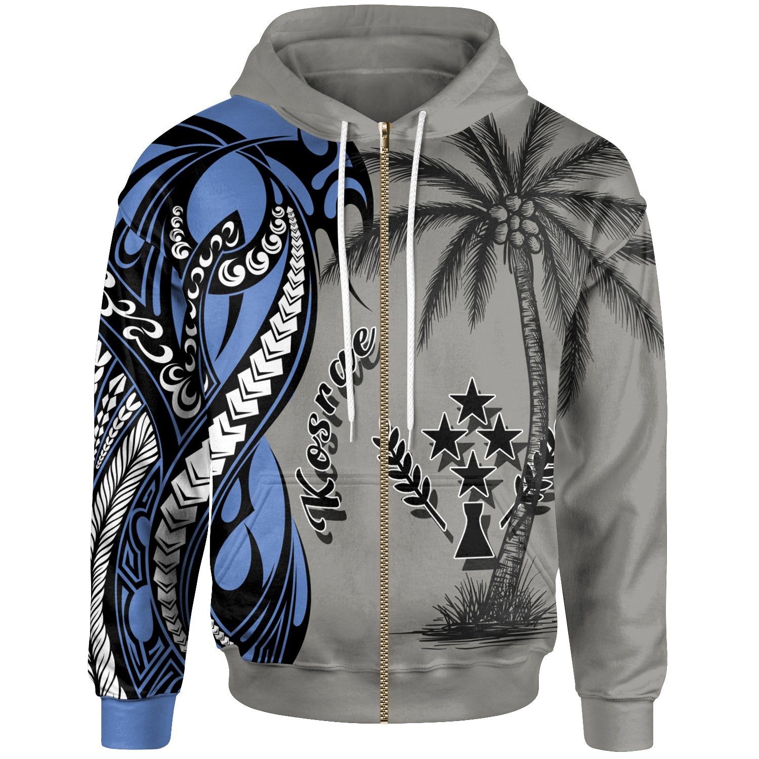 Kosrae Zip up Hoodie Classical Coconut Tree Unisex Gray - Polynesian Pride