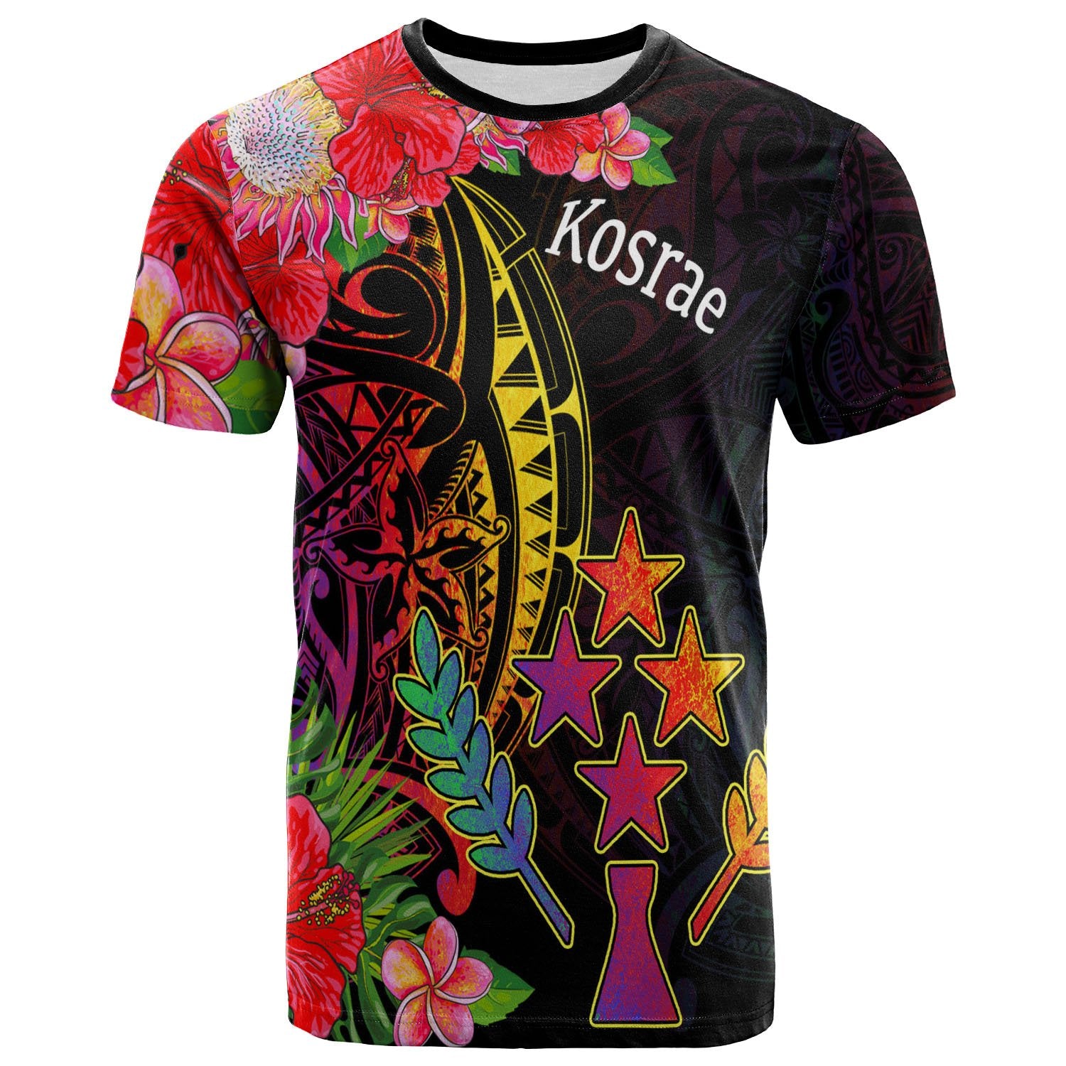 Kosrae State T Shirt Tropical Hippie Style Unisex Black - Polynesian Pride