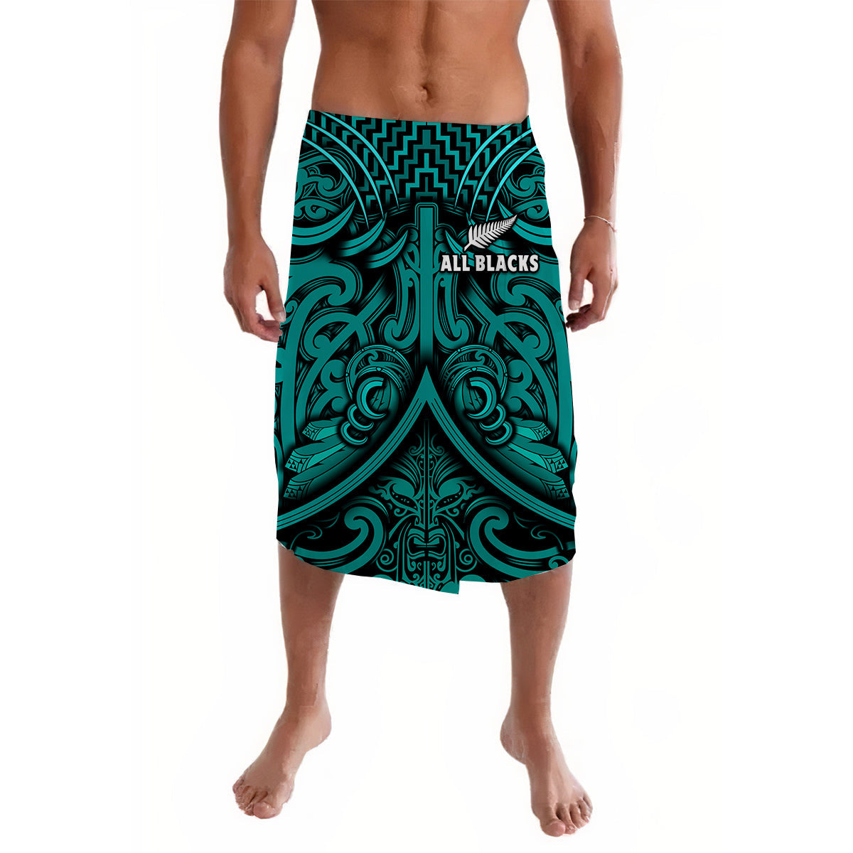 New Zealand Rugby Lavalava Silver Fern All Black Turquoise NZ Maori Pattern LT13 Turquoise - Polynesian Pride