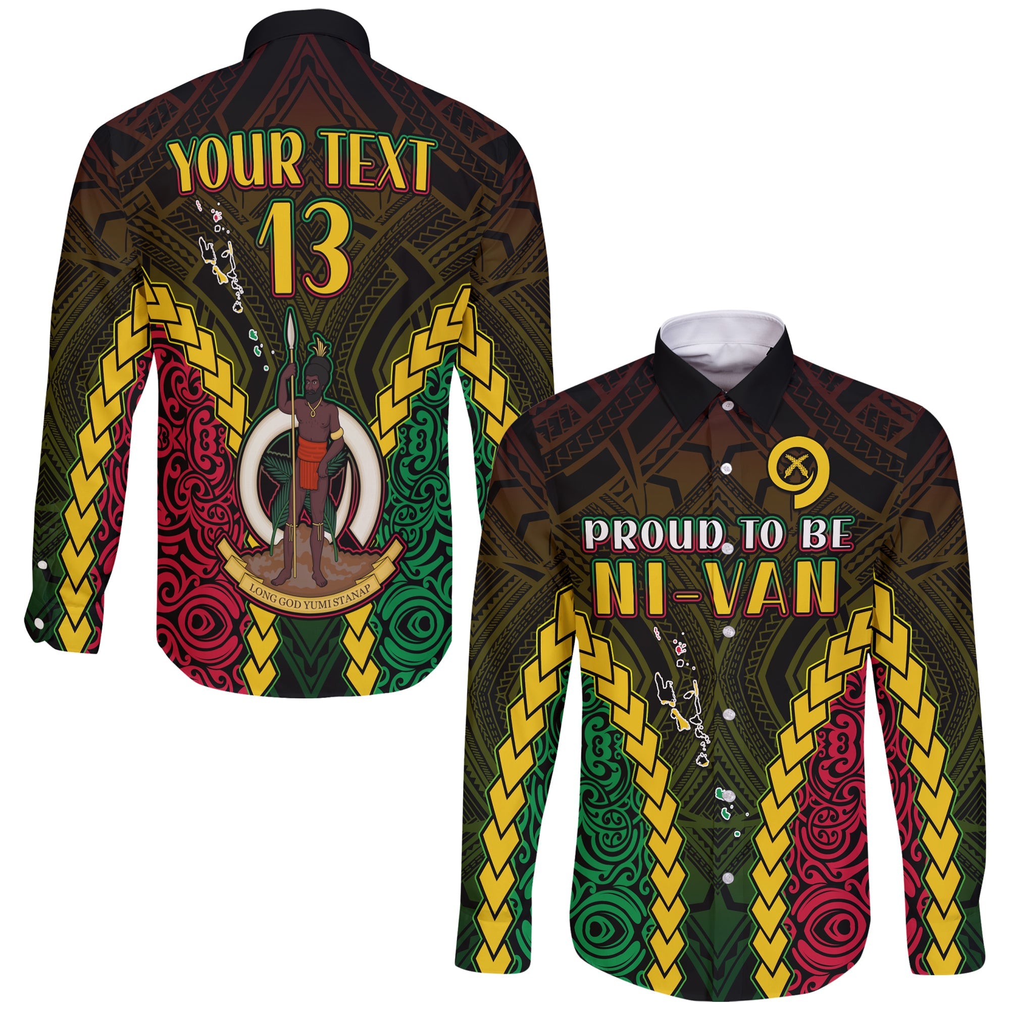 (Custom Text and Number) Vanuatu Indigenous Long Sleeve Button Shirt Proud To Be Ni - Vanuatu Polynesian Pattern LT13 Unisex Black - Polynesian Pride