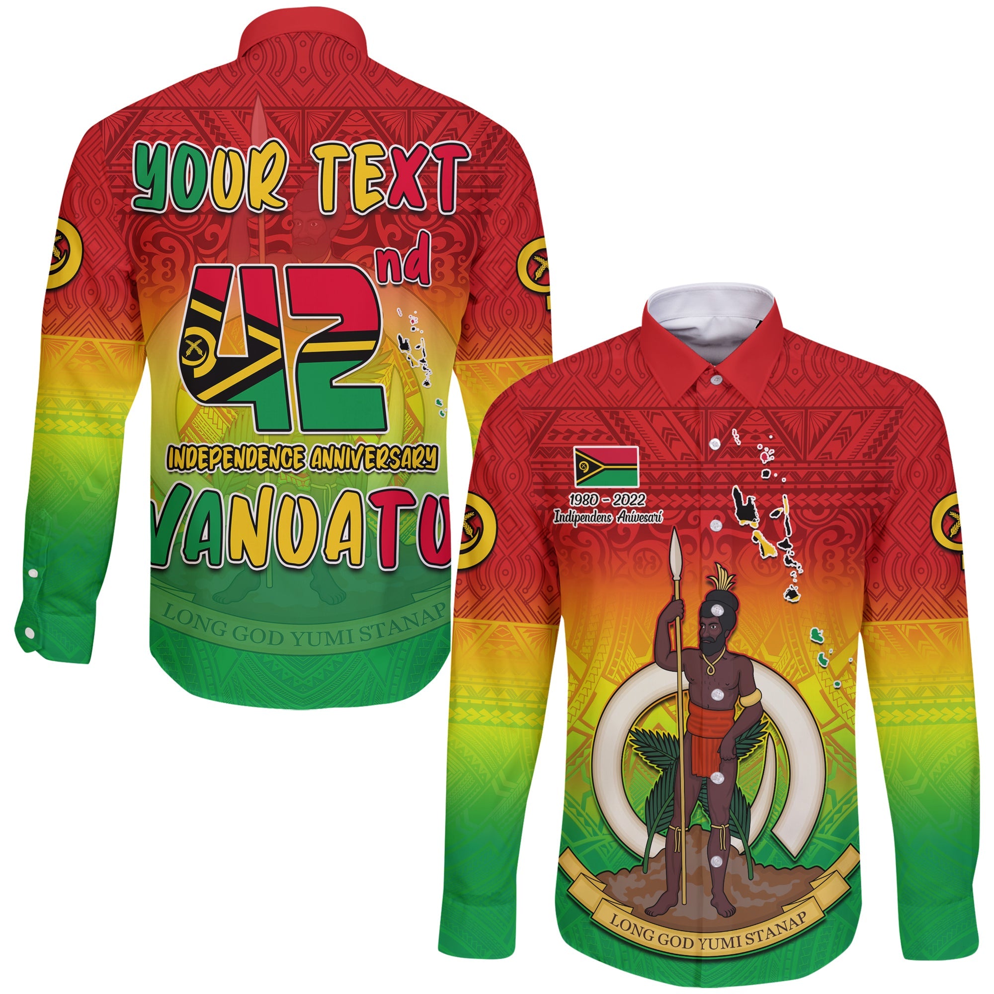 (Custom Personalised) Vanuatu Independence Day Long Sleeve Button Shirt 42nd Anniversary Yumi Yumi Yumi LT13 Unisex Red - Polynesian Pride