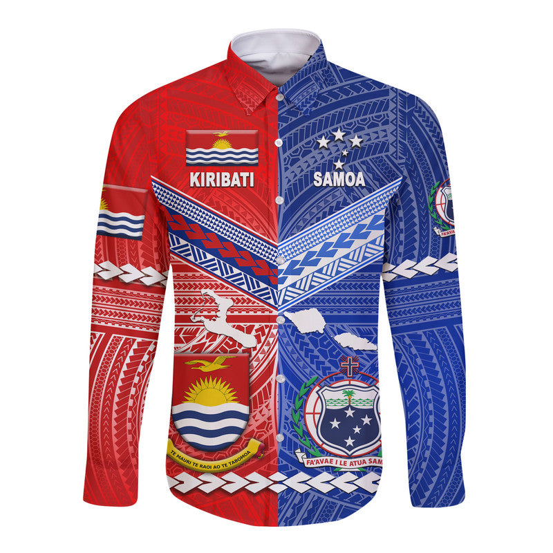 (Custom Personalised) Samoa And Kiribati Hawaii Long Sleeve Button Shirt Together LT8 Unisex Blue - Polynesian Pride